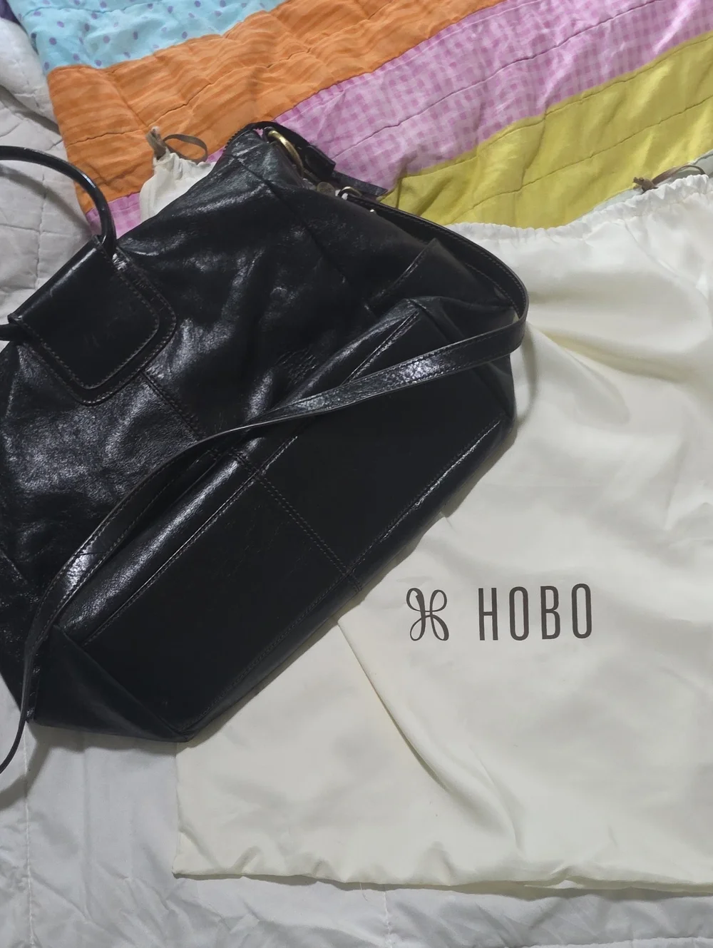 HOBO Black Leather Hobo Shoulder Bag with Tote Dust Cover